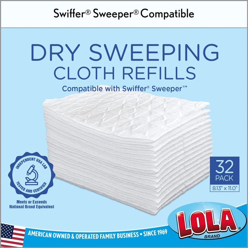LOLA Dry Sweeping Cloth Refill Pads, 32 Pack, Unscented, Compatible with Swiffer Floor Mop, Comparable to Swiffer Refills, 11" x 8.13" - Image 4